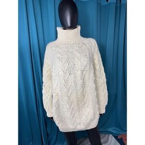 Greek Knitwear Hand Made 100% Wool Turtleneck  vintage  Cream Cable Knit Greece